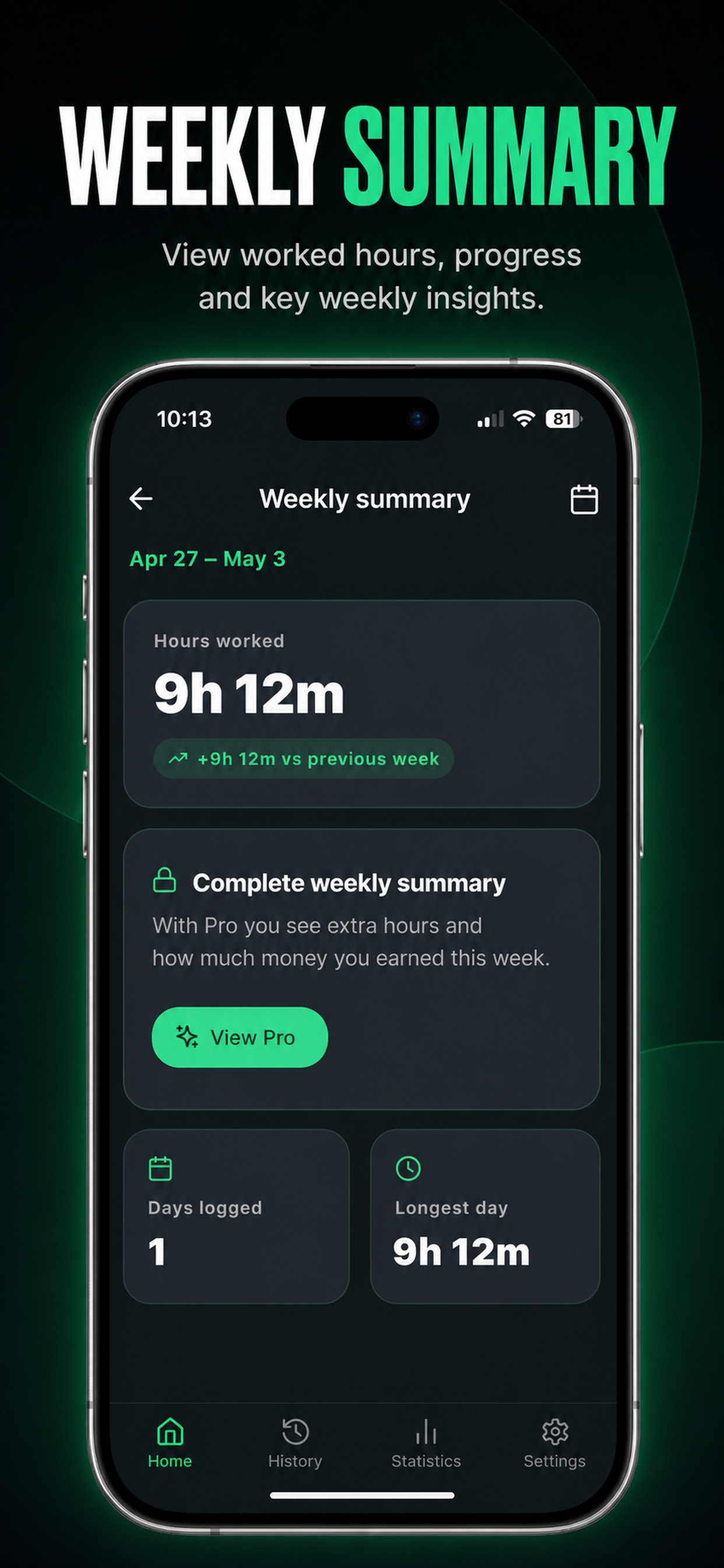 JORN weekly summary screen